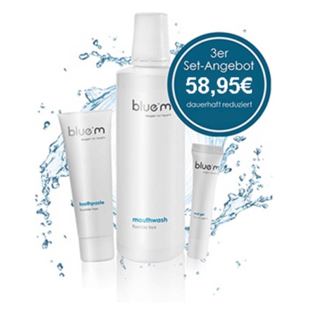 blueM -3er Set zum Vorteilspreis! (Mundspülung 500ml + Zahncreme 75m + Oral Gel 15ml)