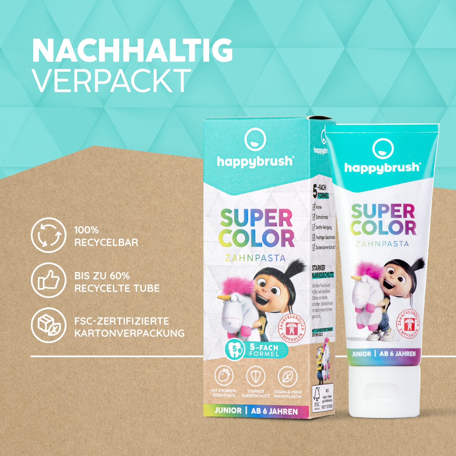 happybrush „super color“ Juniorzahnpasta 2er Pack